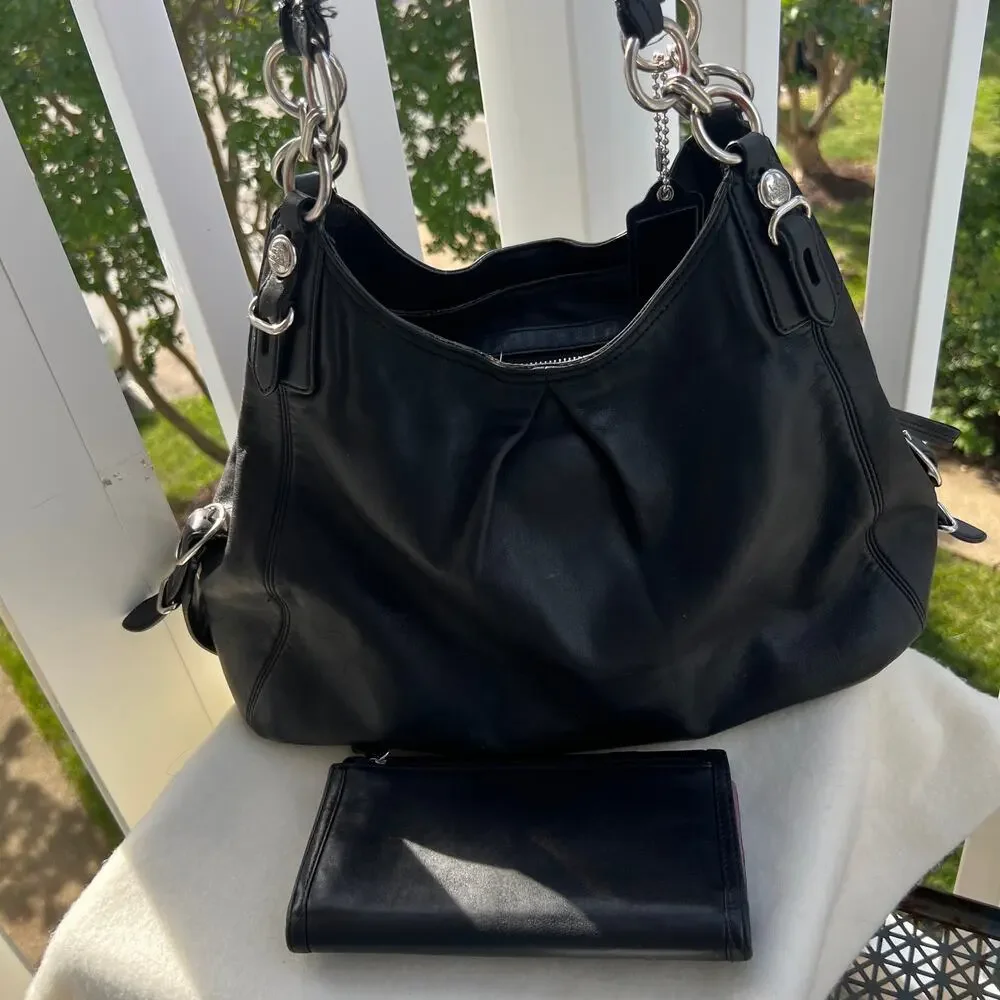 Coach Mia Smooth Leather Large Maggie Hobo Purse & Matching Wallet READ